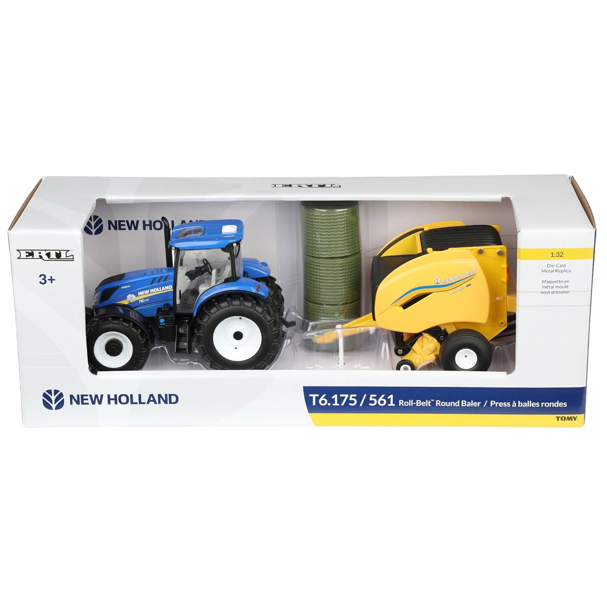 #ERTL61029 1/32 New Holland T6.175 Tractor with 561 Roll-Belt Baler & 3 Round Bales
