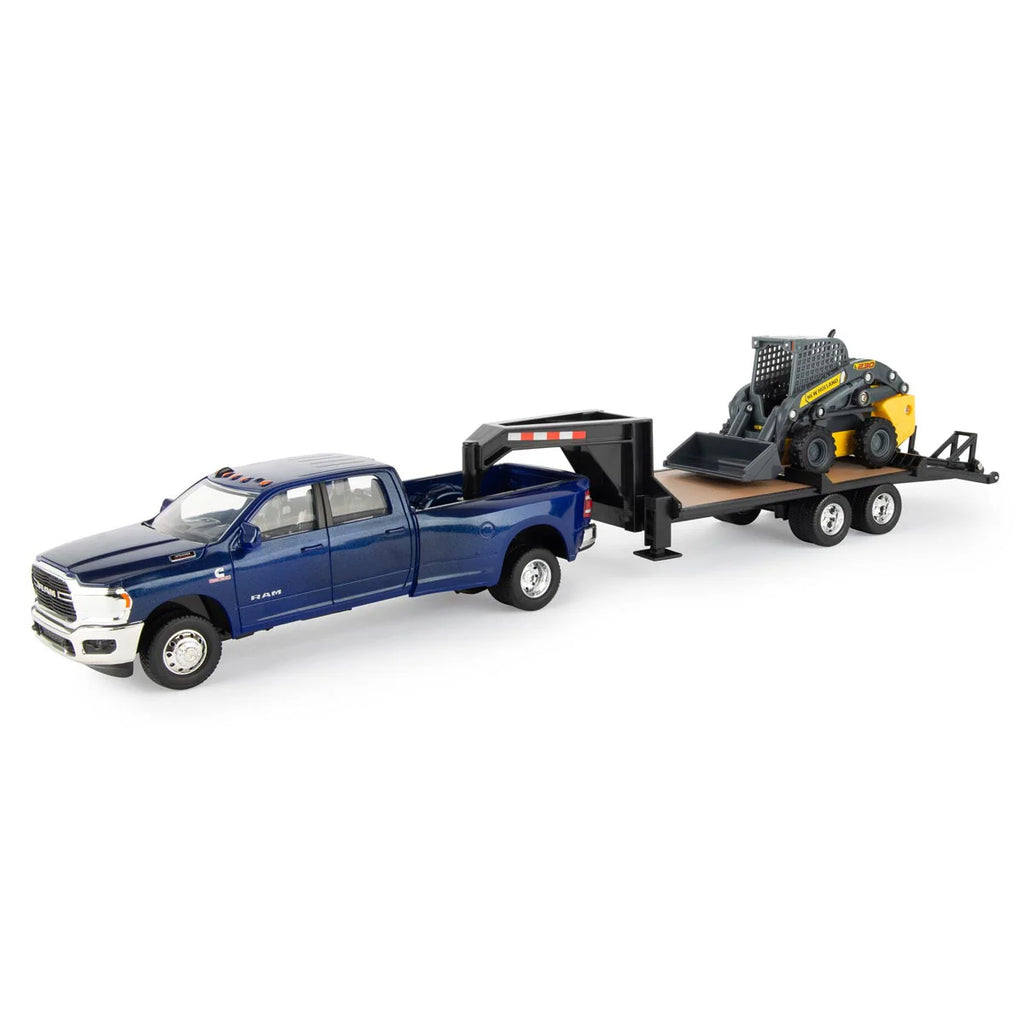 #ERTL47269 1/32 RAM 3500 Dually Quad Cab Pickup Truck with Lowboy Trailer & New Holland L230 Skid Steer