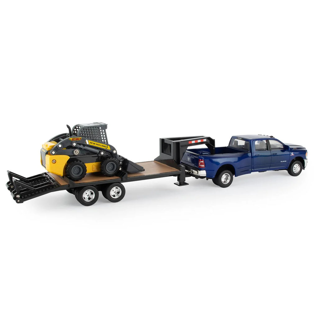 #ERTL47269 1/32 RAM 3500 Dually Quad Cab Pickup Truck with Lowboy Trailer & New Holland L230 Skid Steer