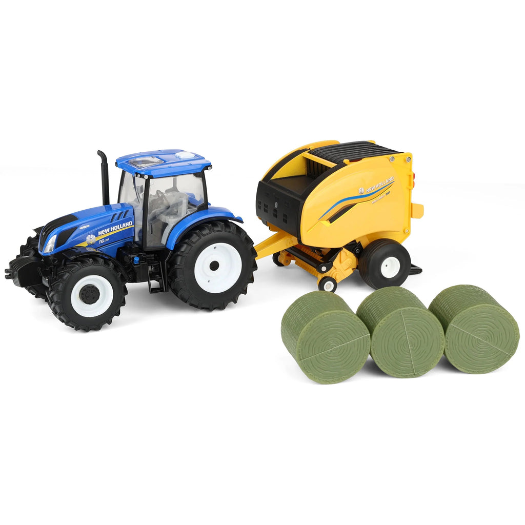 #ERTL61029 1/32 New Holland T6.175 Tractor with 561 Roll-Belt Baler & 3 Round Bales