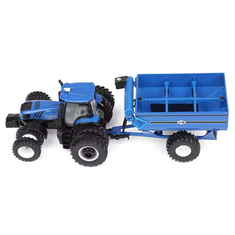 ERTL61032 1/64 New Holland T8.385 Tractor with Blue J&M Grain Cart
