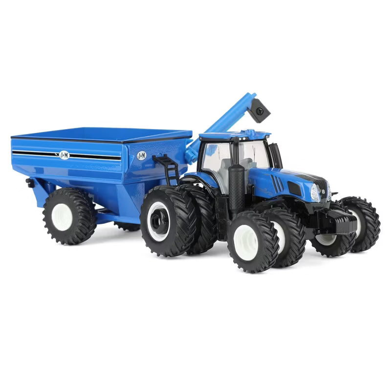 ERTL61032 1/64 New Holland T8.385 Tractor with Blue J&M Grain Cart