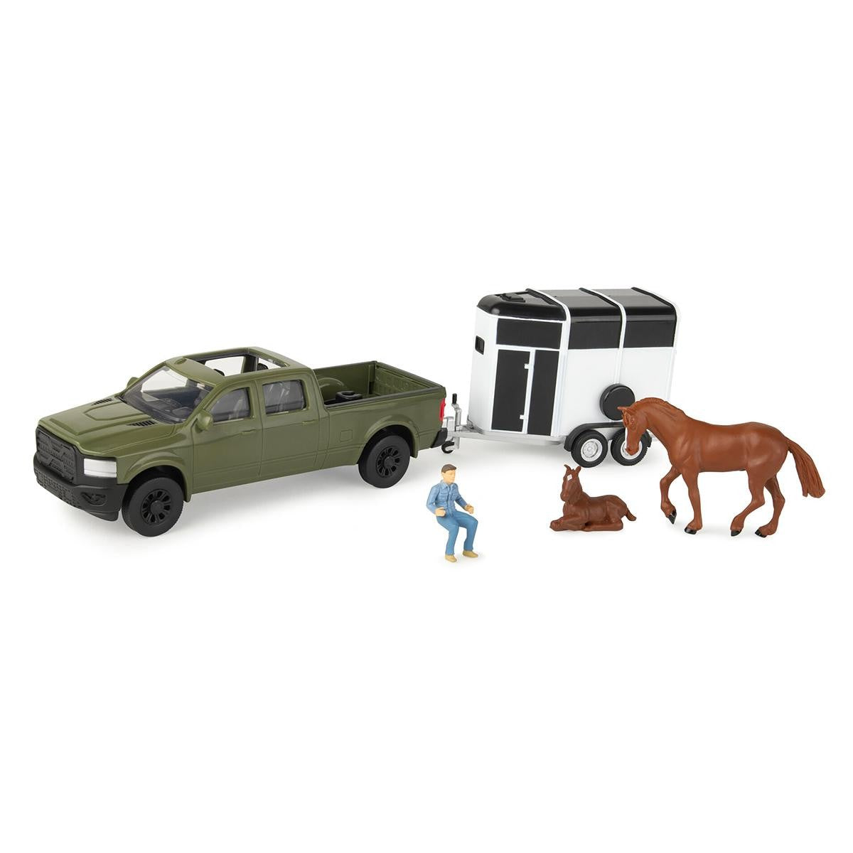 #TOMY47599 1/32 Green Pickup Truck with Horse Trailer & Figures