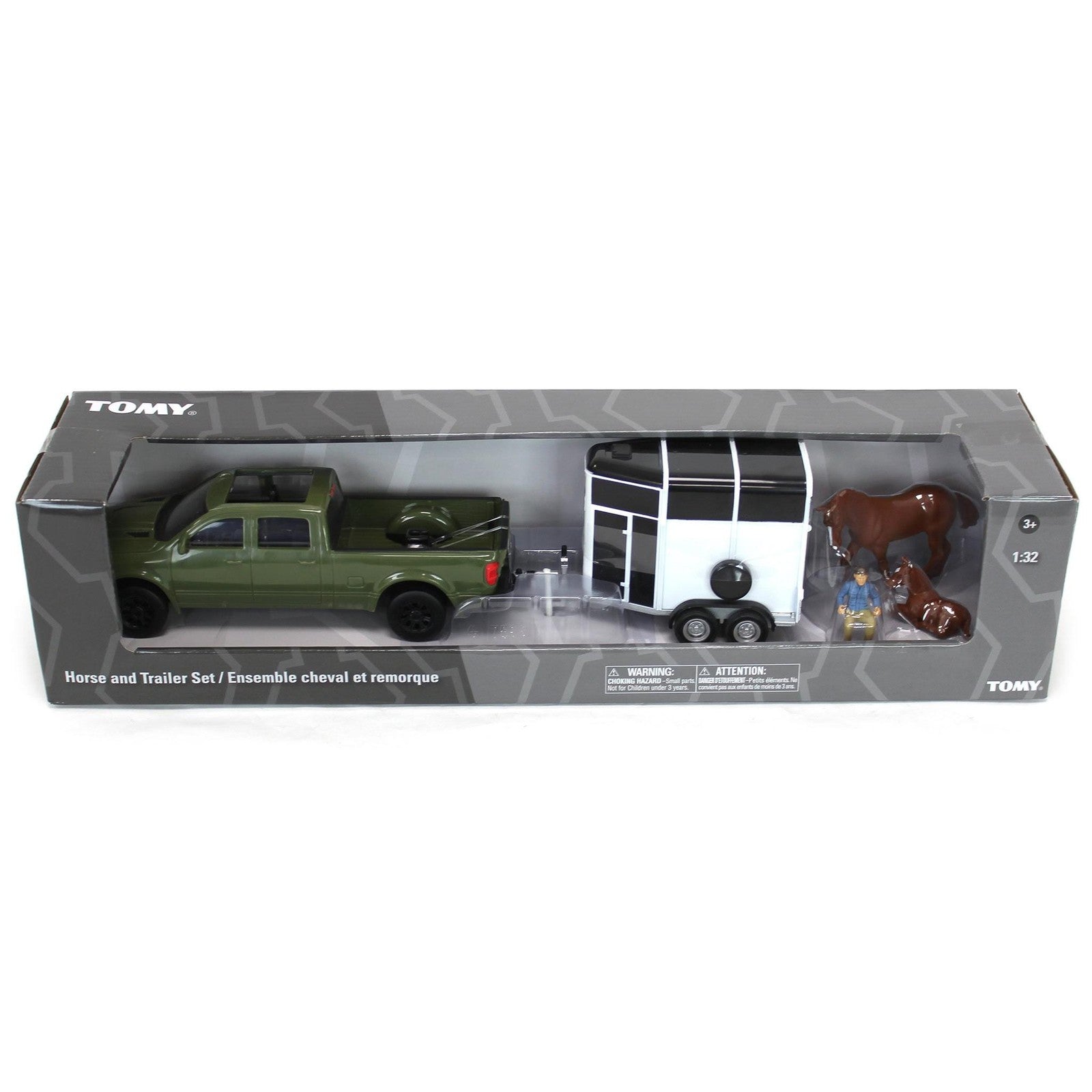 #TOMY47599 1/32 Green Pickup Truck with Horse Trailer & Figures